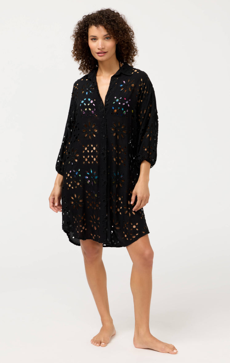Johnny Was Black Eyelet Shirtdress