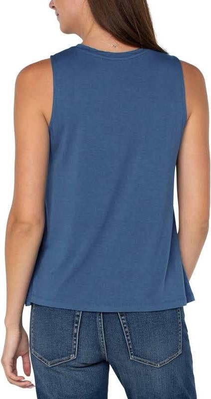 Liverpool sleeveless scoop neck tank top in soft fabric, featuring a fitted sleeveless design and scoop neckline.