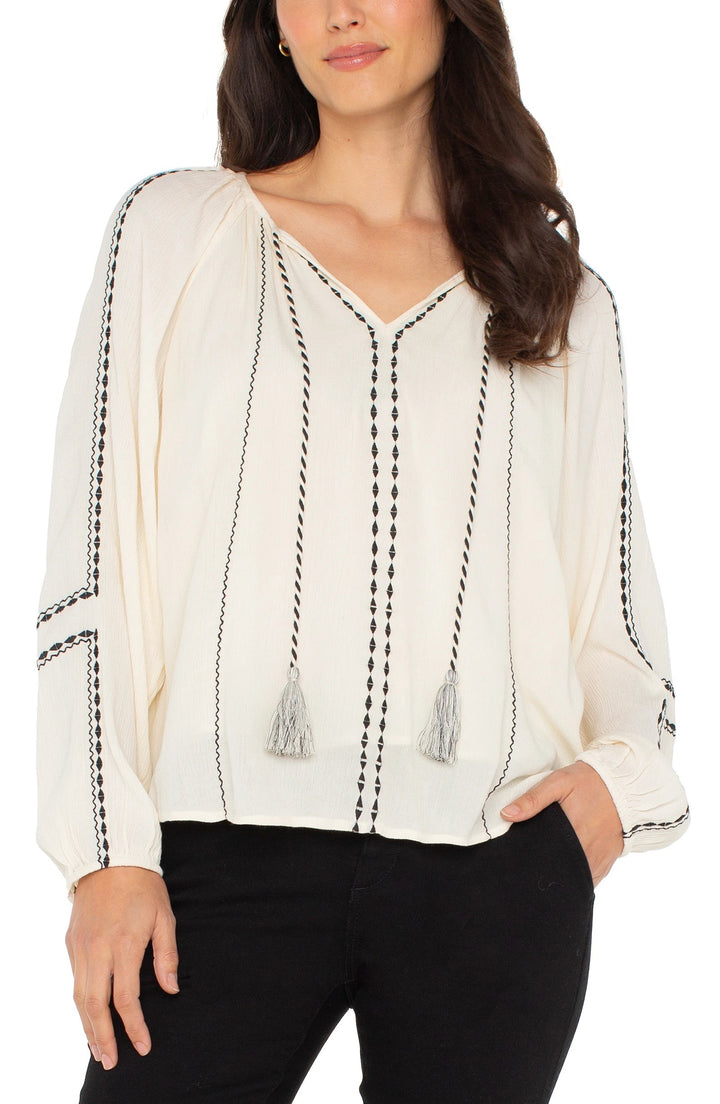 Woven Ragland Embroidered Blouse