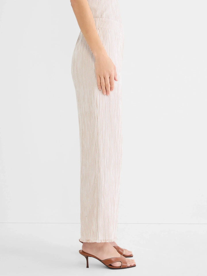 Light gray pinstripe gauze pant by Nic & Zoe, featuring relaxed fit and breathable fabric, perfect for casual or warm-weather wear.