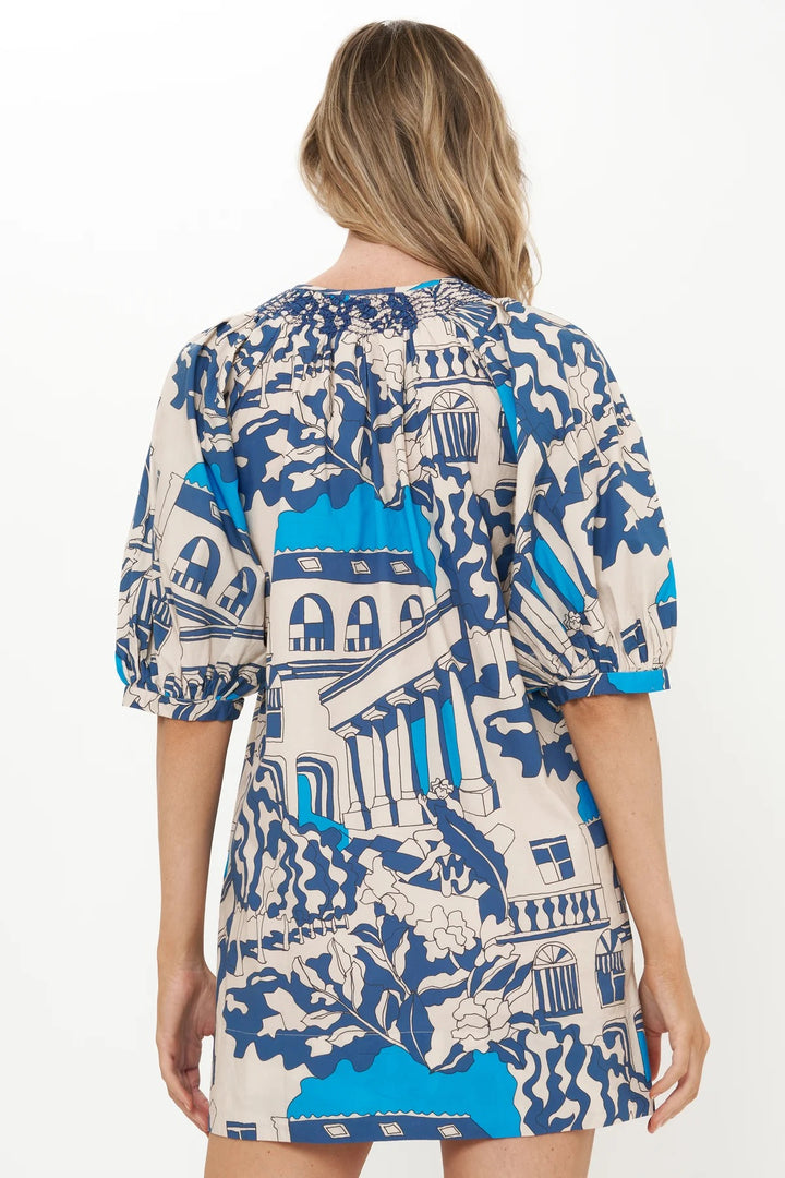 Embroidered Roma Blue Mini Dress