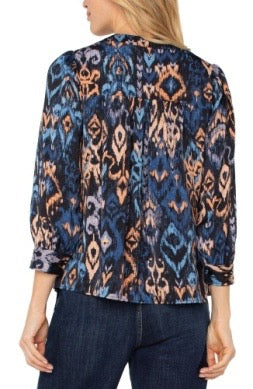 Blue Ikat V-Neck Blouse