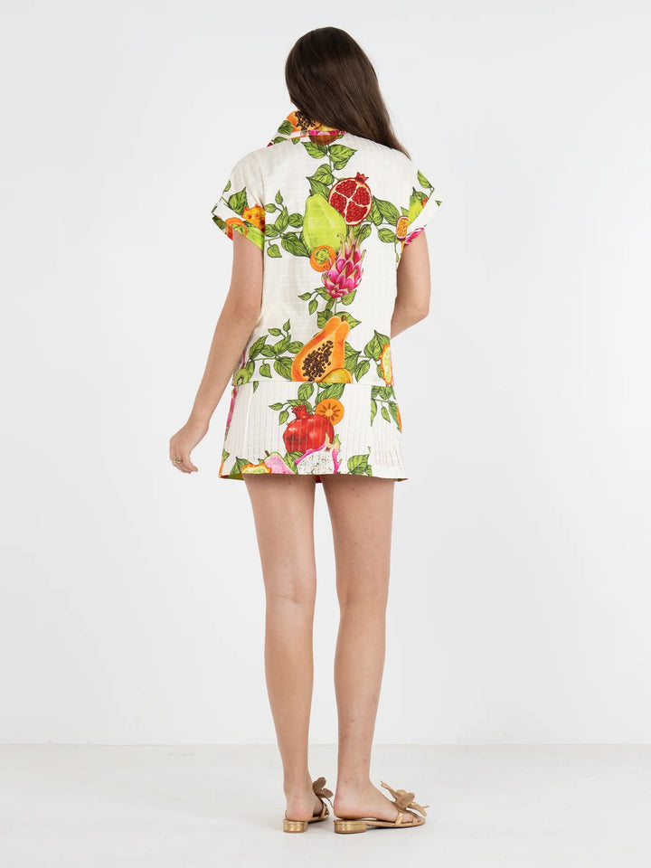 Emily McCarthy Poppy Trellis Grove top, stylish women's blouse with floral pattern, short sleeves, and relaxed fit.