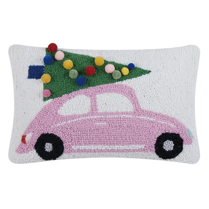 Pink Car Holiday Pillow