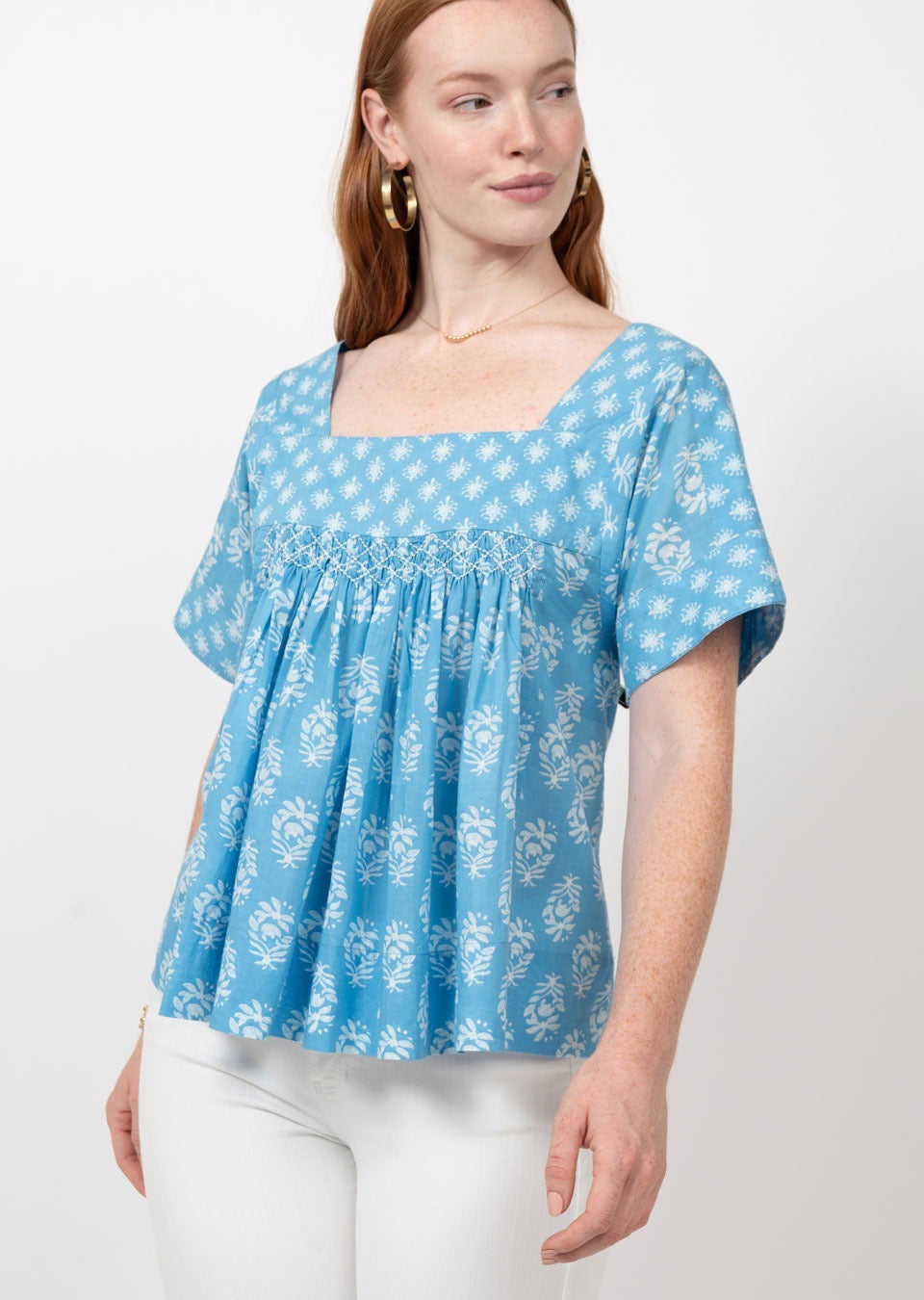 Block print Smock Yoke Top