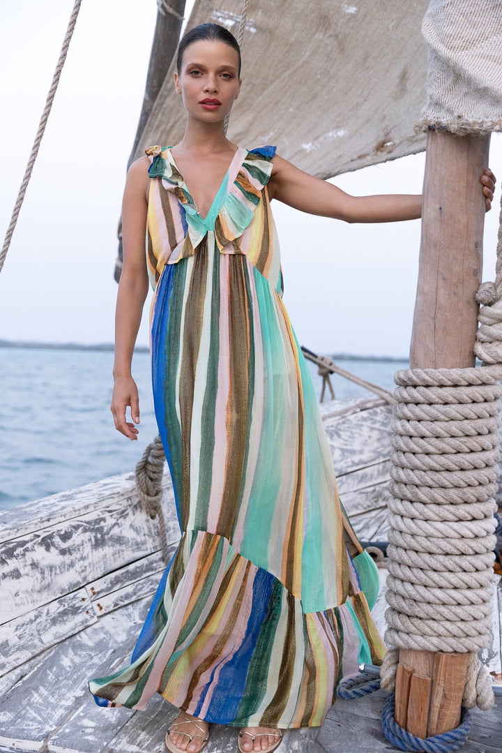 Ruffle V-neck Maxi Dress