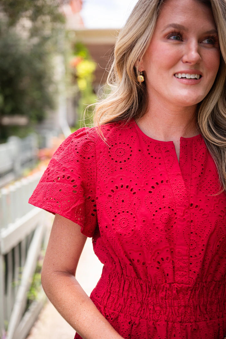 Eyelet Cinch Waist Dress