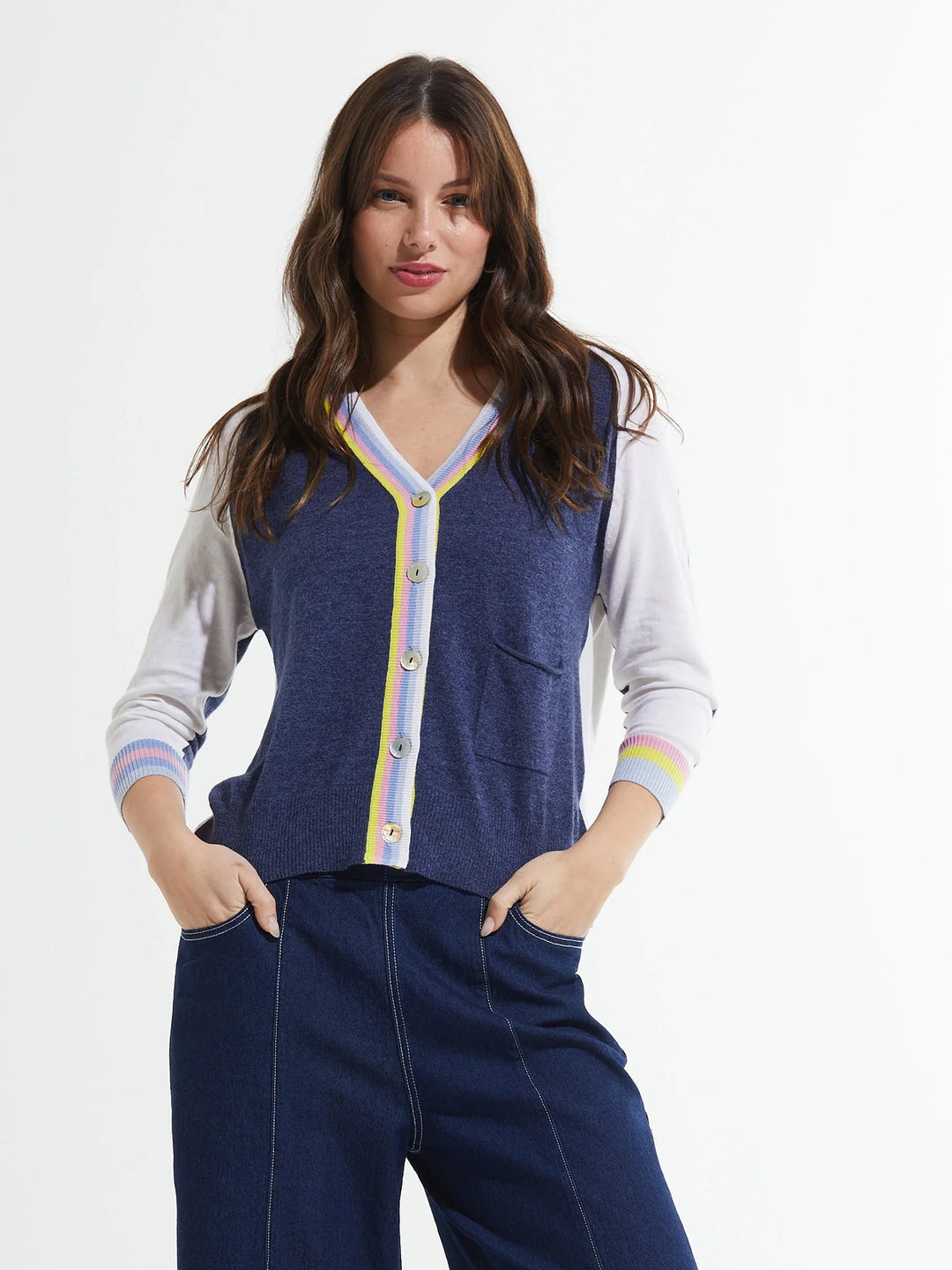 Stripe Trim Navy Cardigan