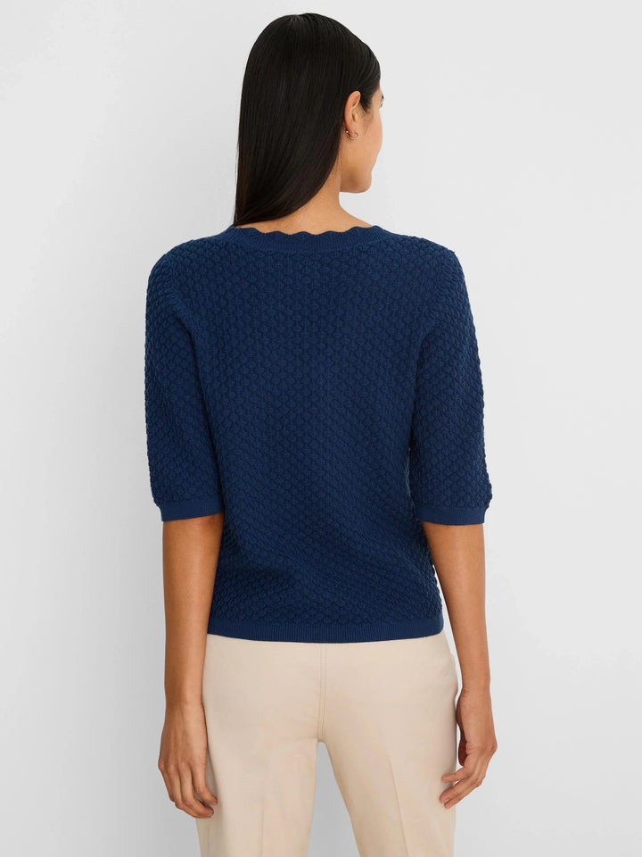 Nic & Zoe scallop texture sweater tee, close-up of the stylish tops showing the textured fabric and relaxed fit.