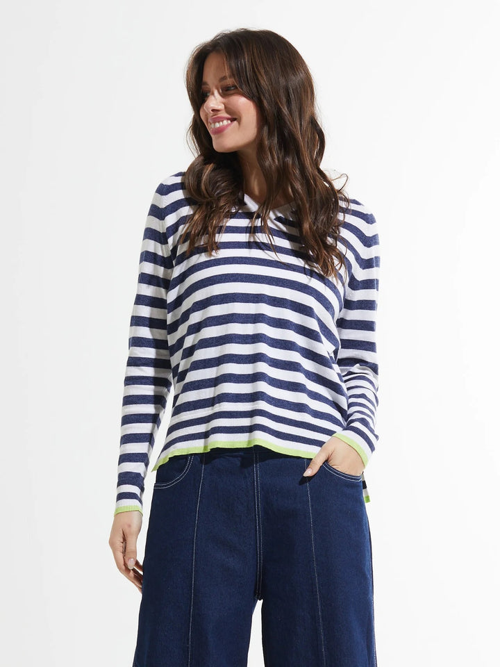 Stripe V-Neck Sweater with Citron