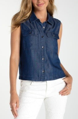 Sleevless Button Denim Top