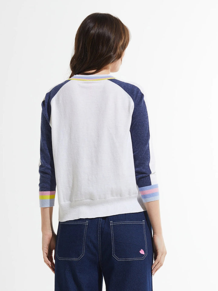 Stripe Trim Navy Cardigan