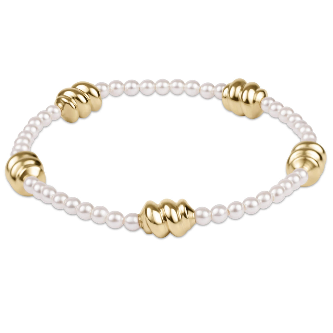 Enewton Admire Gold 3mm Pearl Bracelet with gold accents, featuring smooth round pearls for elegant accessories.