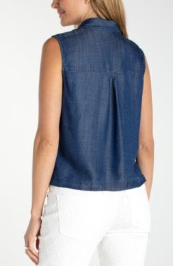 Sleevless Button Denim Top