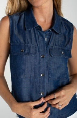 Sleevless Button Denim Top