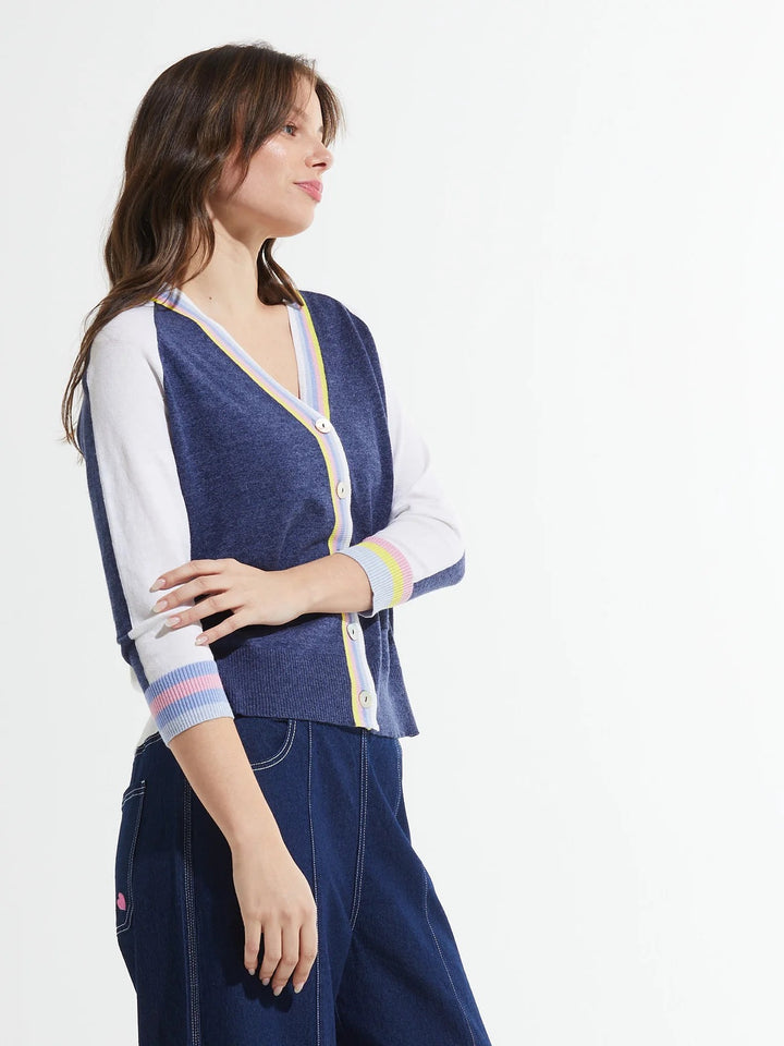 Stripe Trim Navy Cardigan