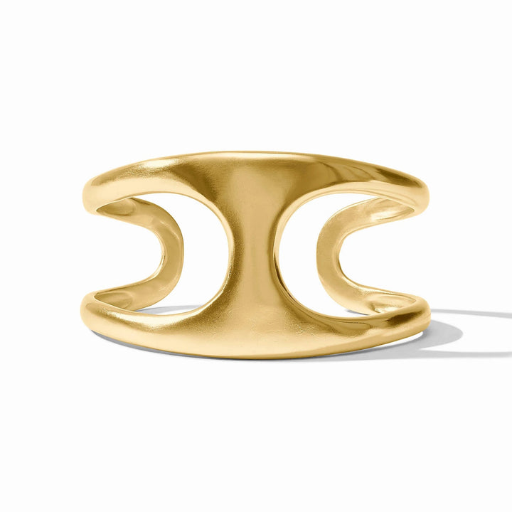 Julie Vos Laguna Statement Cuff in gold with intricate design, worn on the wrist as a bold accessories piece.