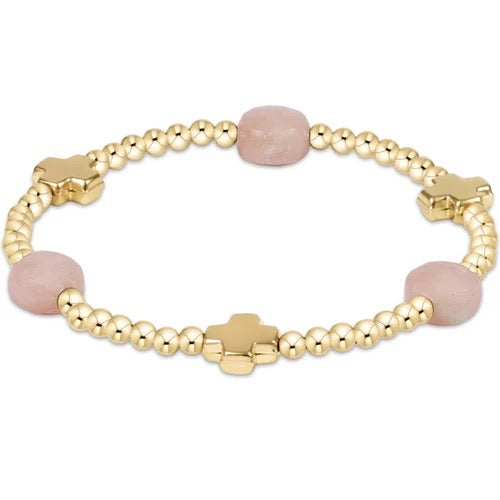 Signature Cross Admire Gold Pattern 3MM Bead Bracelet with Gemstone