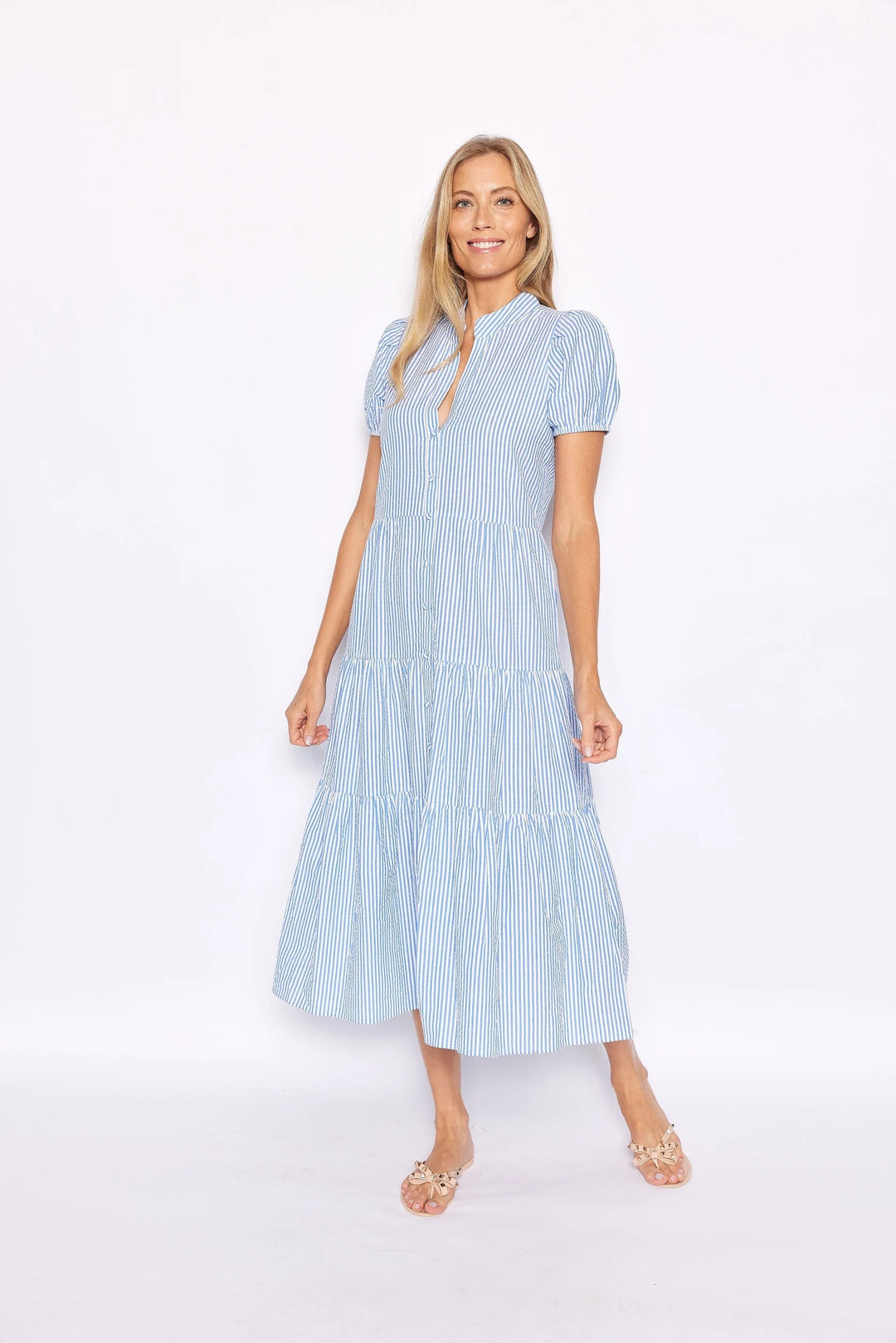 Blue & White Stripe Midi Dress