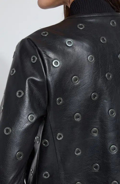Grommet Faux Leather Jacket
