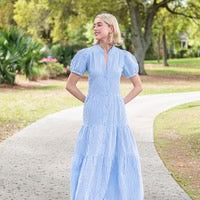 Blue & White Stripe Midi Dress