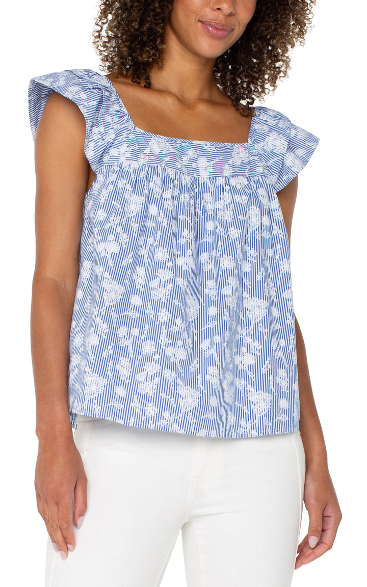 Floral Stripe Square Neck Top
