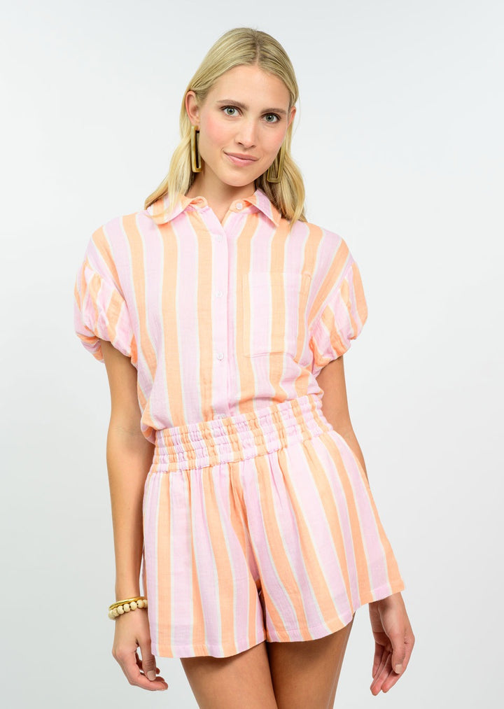Pink Gauze Stripe Top