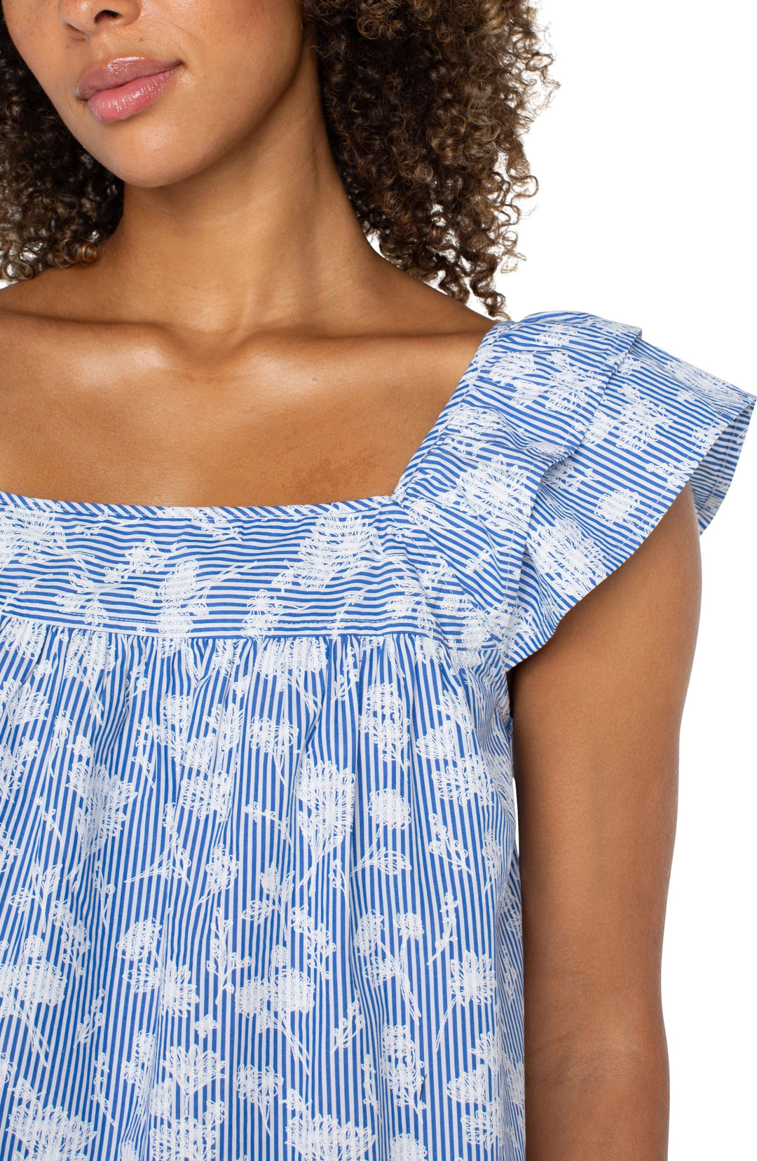 Floral Stripe Square Neck Top
