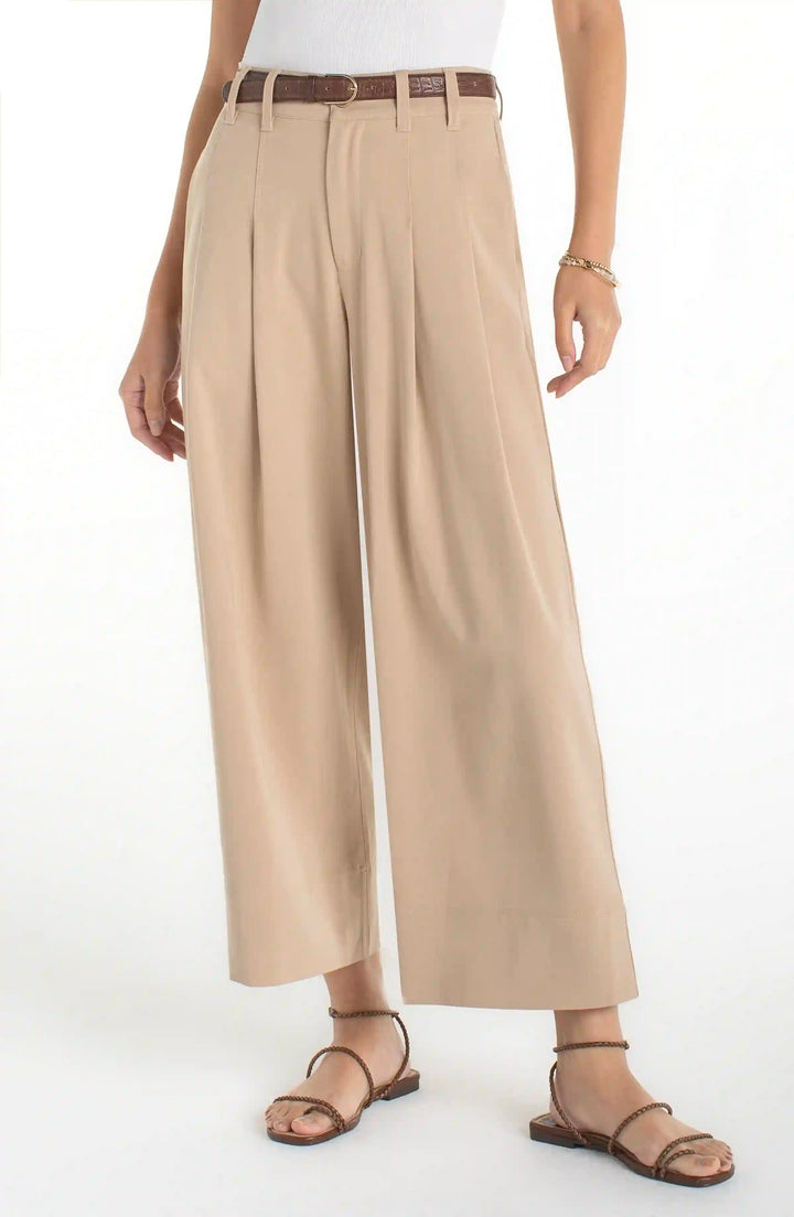 High Rise Pleated Wide Leg Crop Trouser