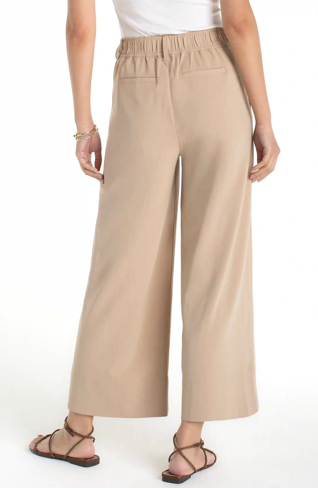 High Rise Pleated Wide Leg Crop Trouser
