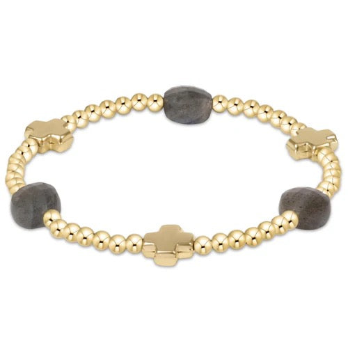 Signature Cross Admire Gold Pattern 3MM Bead Bracelet with Gemstone