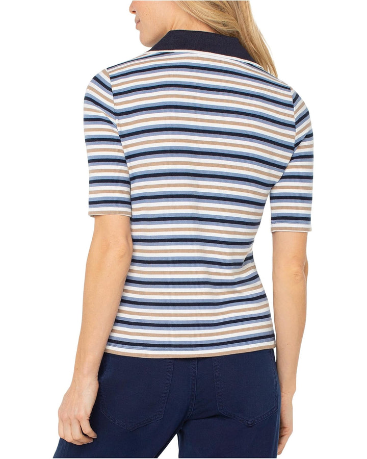 Collared Henley Stripe Knit Tee
