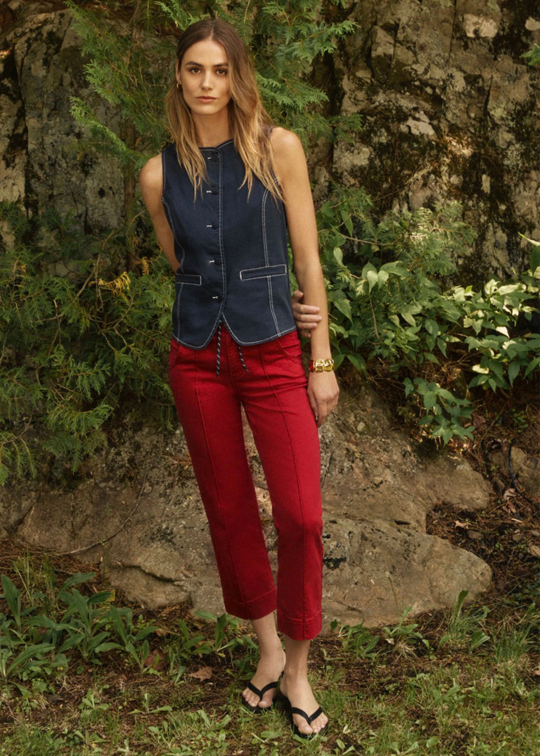 Navy Button Front Vest