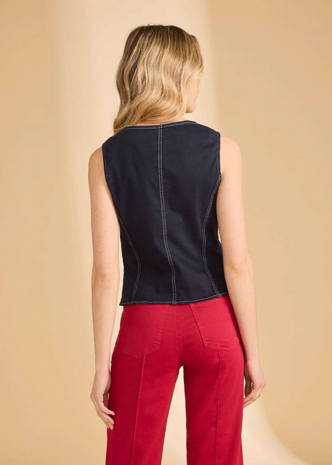 Navy Button Front Vest