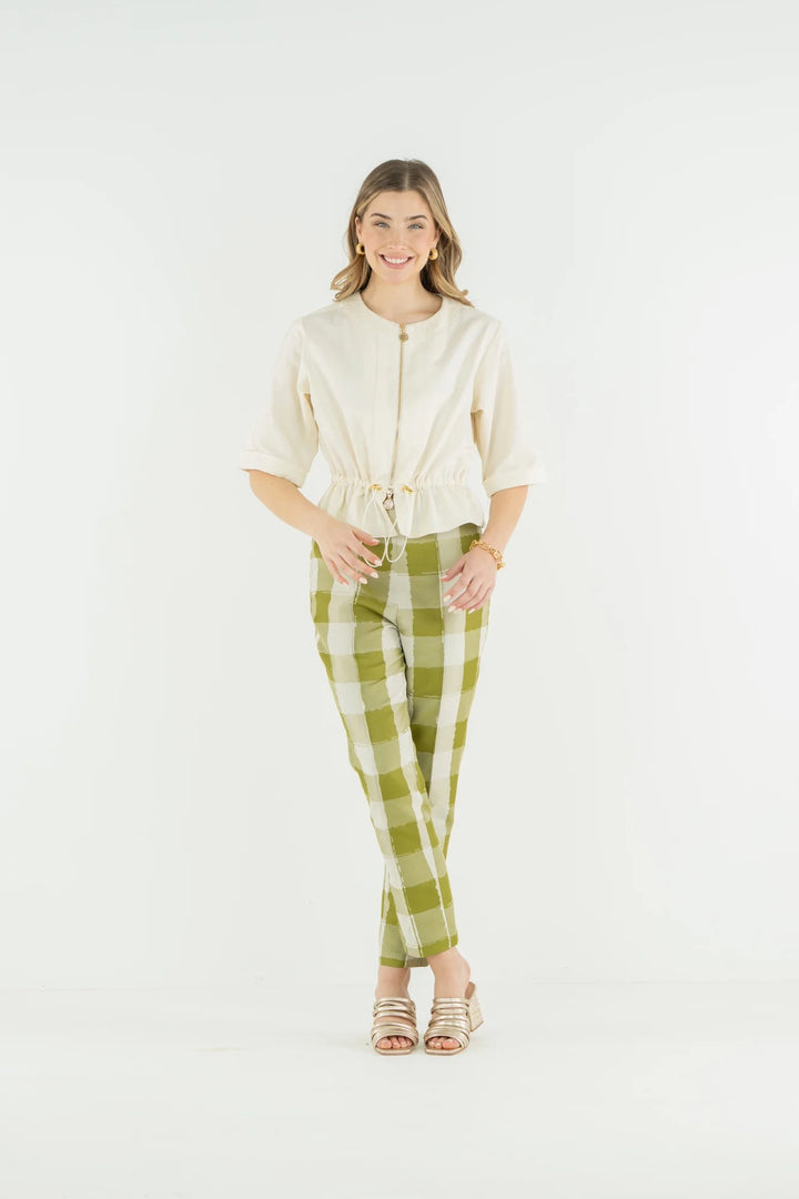 Emily McCarthy Cloud Chambray Jacket, a lightweight chambray top with a relaxed fit and stylish collar detail.