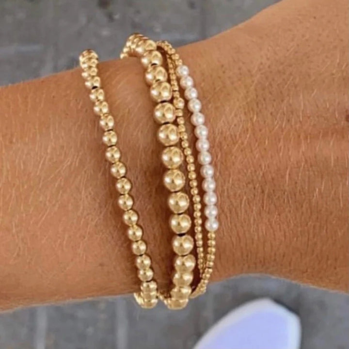 Classic Gold Beaded Bliss 2MM Bead Bracelet - Pearl