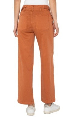 burnt Orange pants worn by a person on a white background