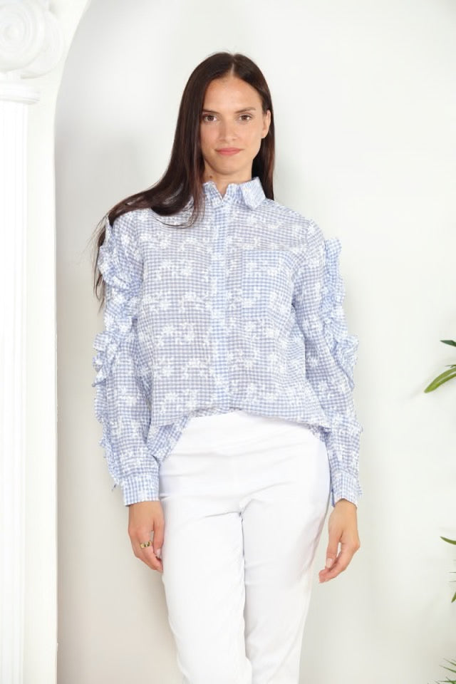 Blue Floral Plaid Blouse