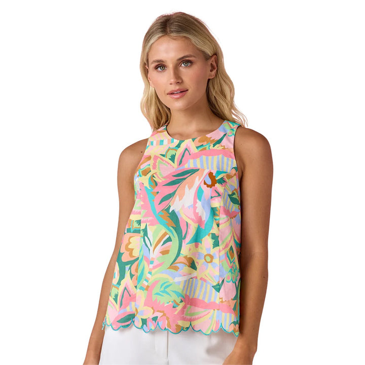 Crosby by Mollie Burch Wynne Bazaar tank top in neutral fabric, sleeveless design with a relaxed fit, displayed on a hanger.