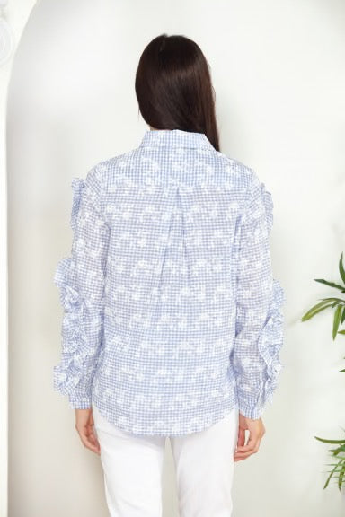Blue Floral Plaid Blouse