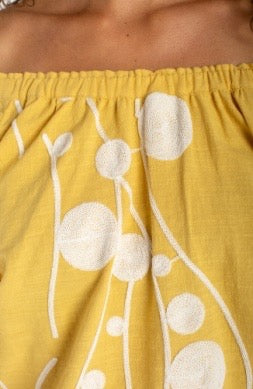 Yellow 3/4 sleeve top by Liverpool Jeans, casual women’s tops with comfortable fit and stylish design.