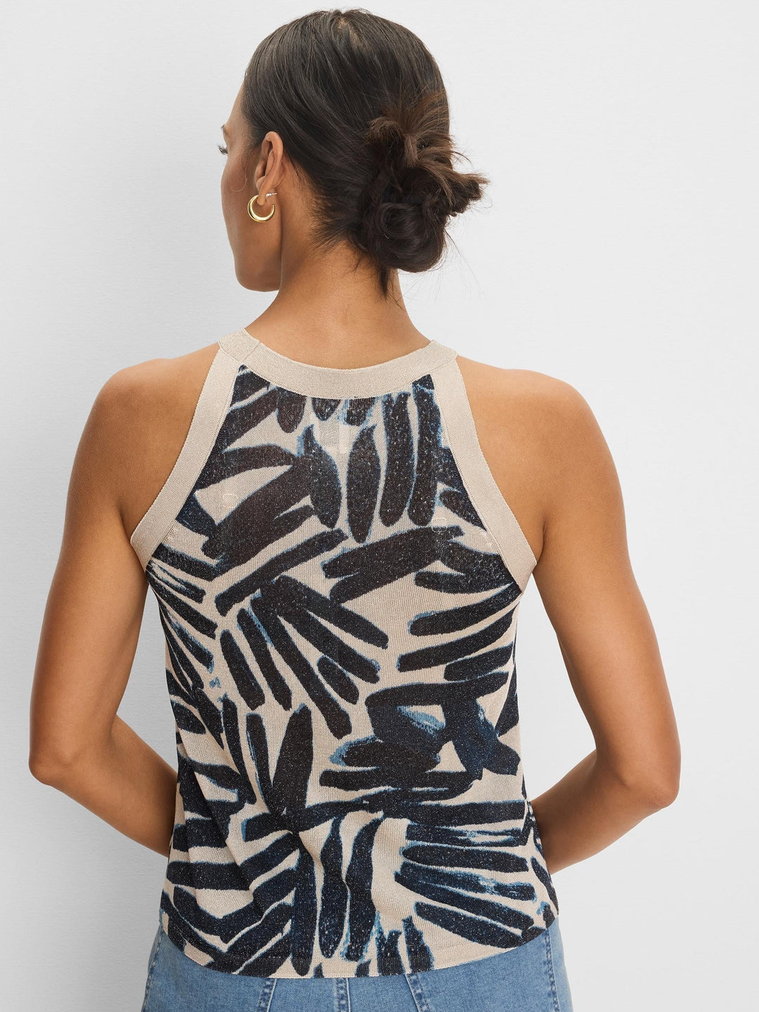 Painted Palms Sweater Tank by Nic & Zoe showing a lightweight sleeveless top with a painted palm print design.