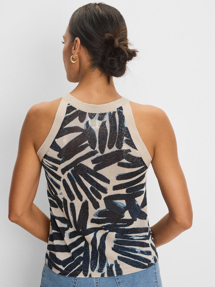 Painted Palms Sweater Tank by Nic & Zoe showing a lightweight sleeveless top with a painted palm print design.