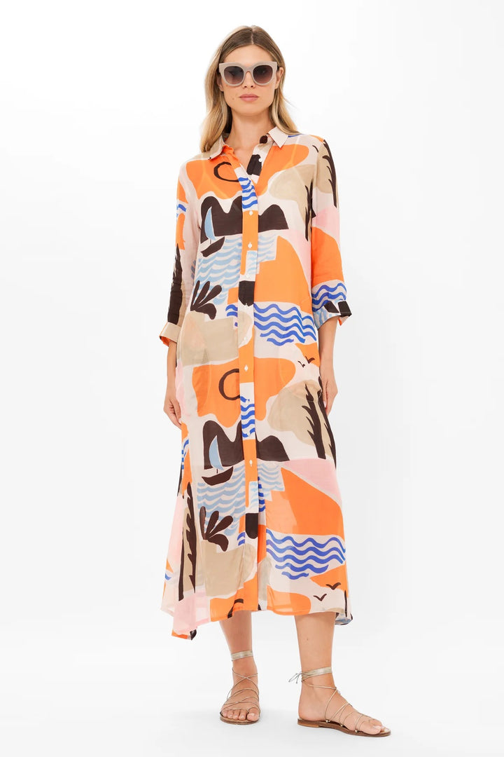 Riviera Orange Midi Shirtdress