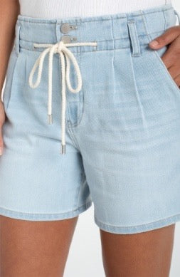 Tie front 5-inch pleat shorts from Liverpool Jeans, featuring a stylish waistband and lightweight pleated design for casual wear.