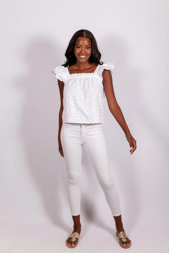 Square Neck Eyelet Top