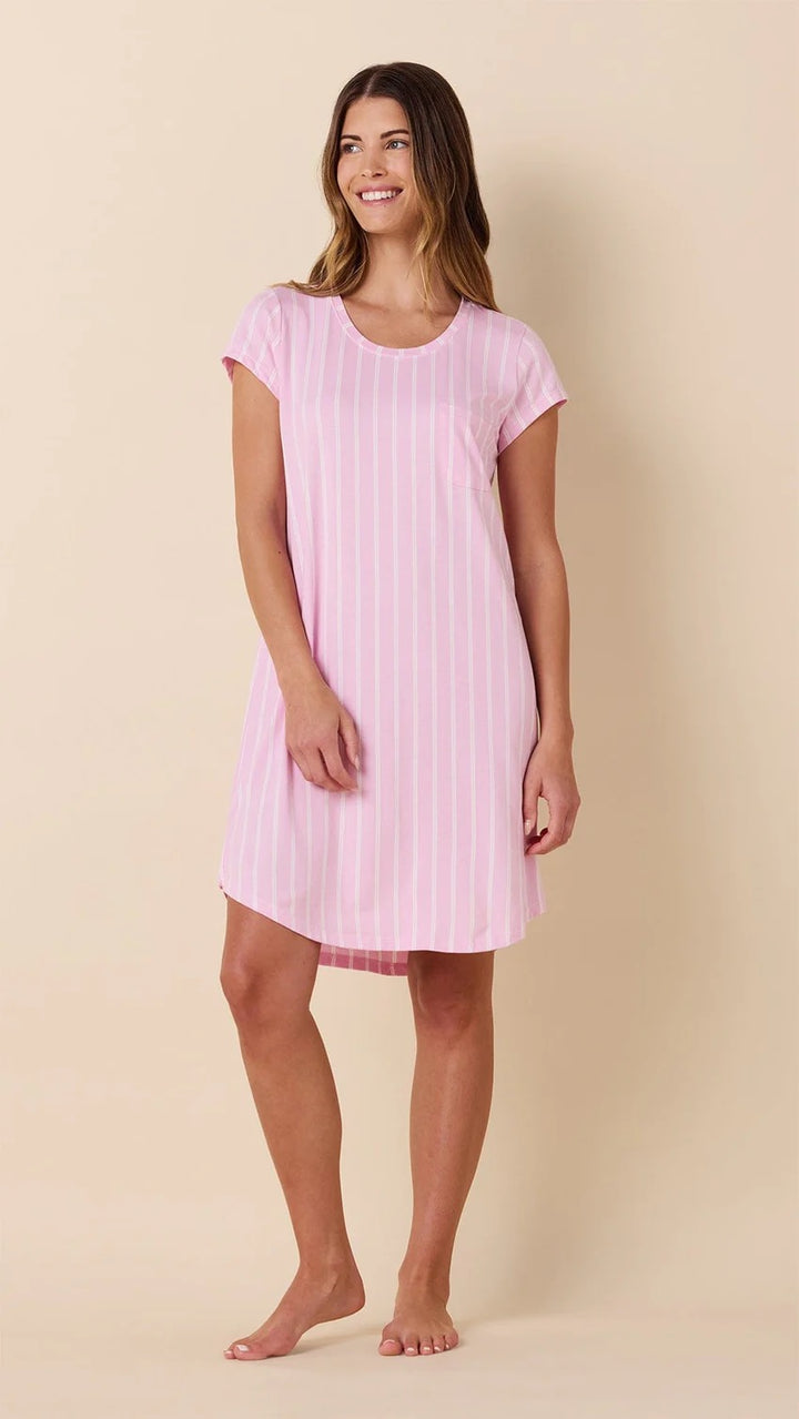 Heritage pink sleep shirt from cat's pajamas, soft loungewear with a relaxed fit and comfortable fabric, ideal for bedtime or relaxing at home.