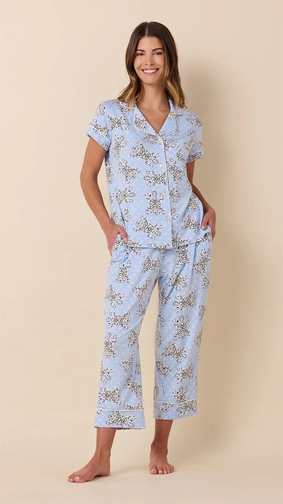 Cat's Pajamas Bengal Blue Capri Sleepwear Set featuring comfortable capri pants and a matching top for relaxed nighttime wear.