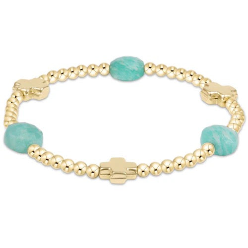 Signature Cross Admire Gold Pattern 3MM Bead Bracelet with Gemstone