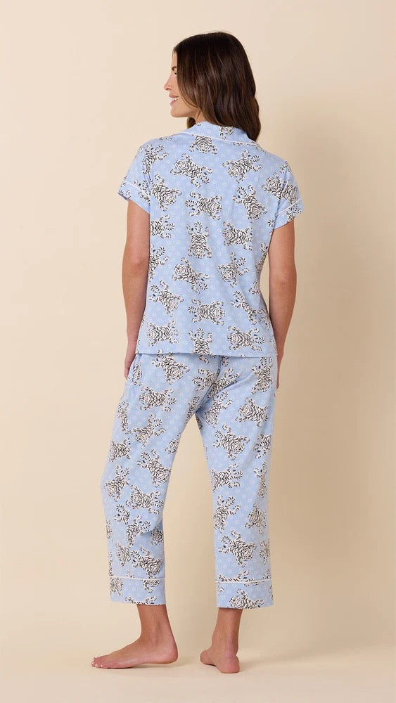 Cat's Pajamas Bengal Blue Capri Sleepwear Set featuring comfortable blue capri pants and a matching top, perfect for relaxing nights.